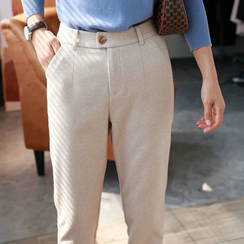 Pantalón de Lana de Tiro Alto Estilo Harem