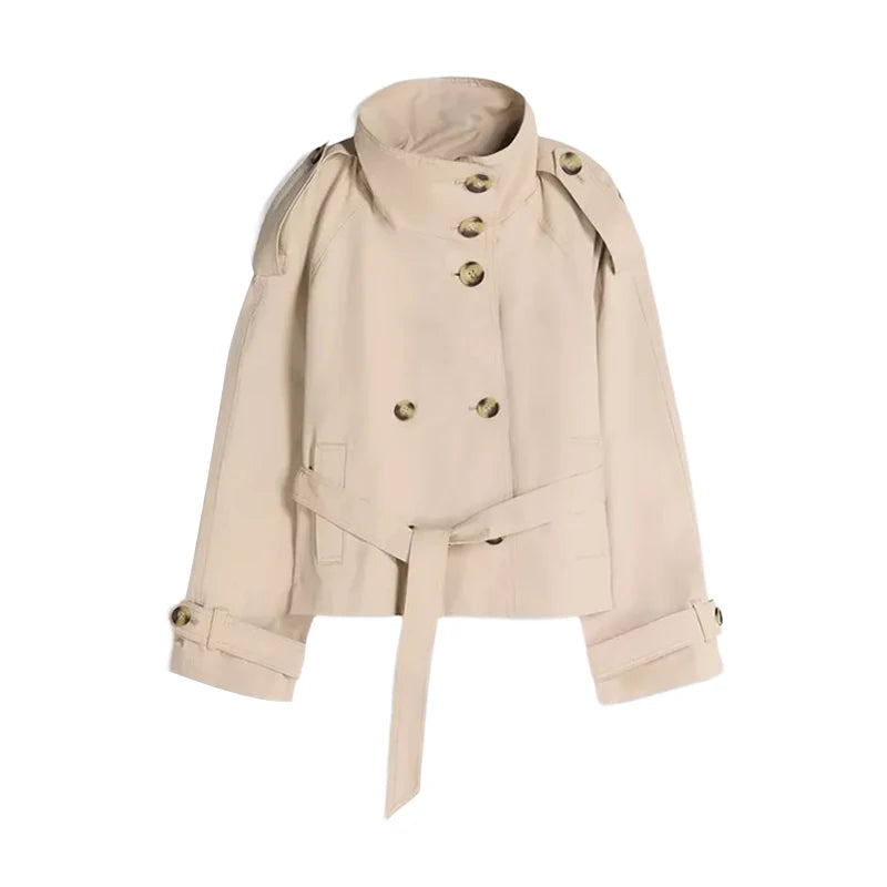Gabardina Cruzada con Cuello Alto y Lazada