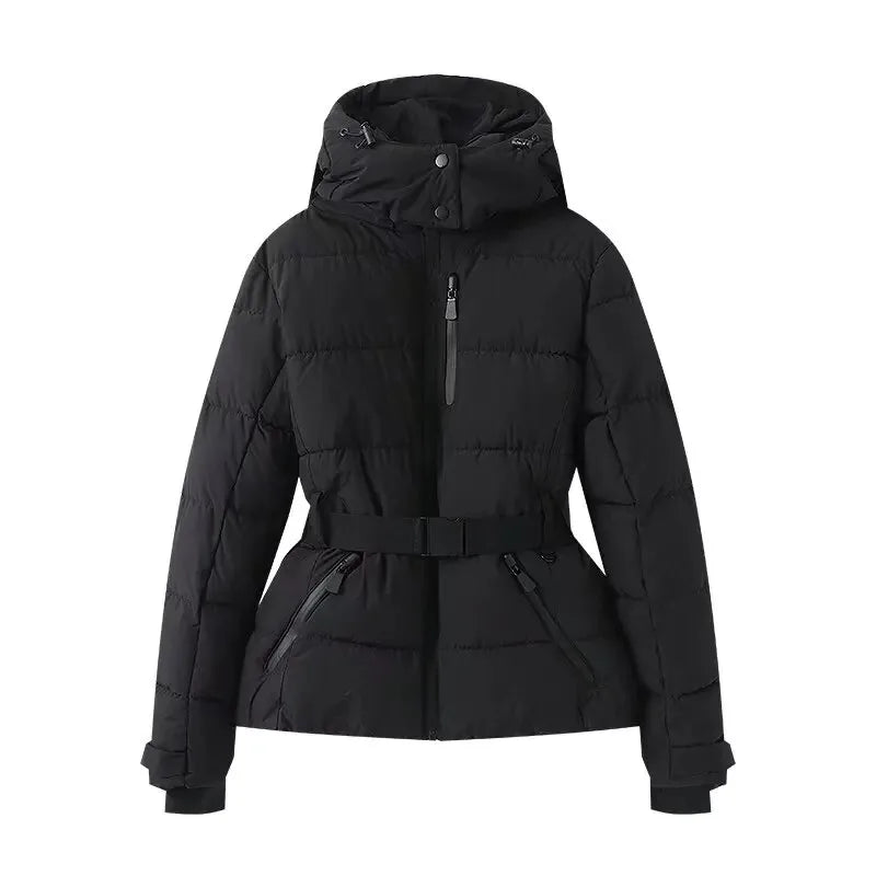 Parka Acolchada con Capucha y Cinturón