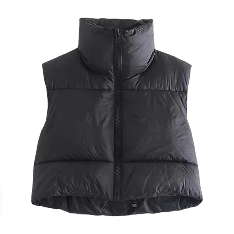 Chaleco Acolchado Corto con Cuello Alto