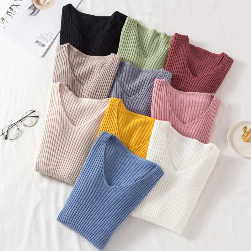 Jersey Básico de Punto con Cuello en V