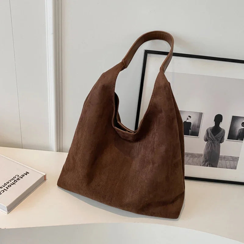 Bolso de Hombro de Ante de Gran Capacidad