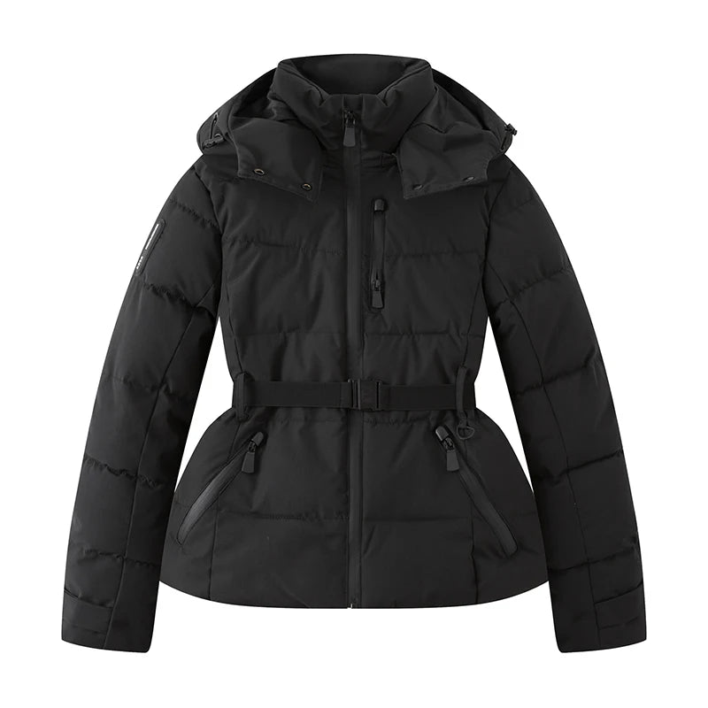 Parka Acolchada con Capucha y Cinturón