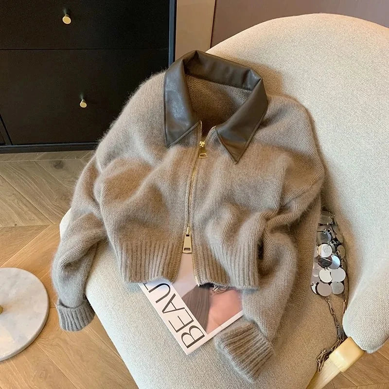 Chaqueta de Punto Grueso con Cremallera para Mujer