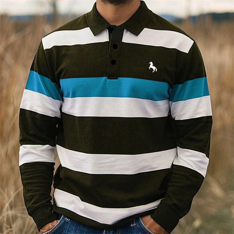 Polo de Rayas de Manga Larga para Hombre