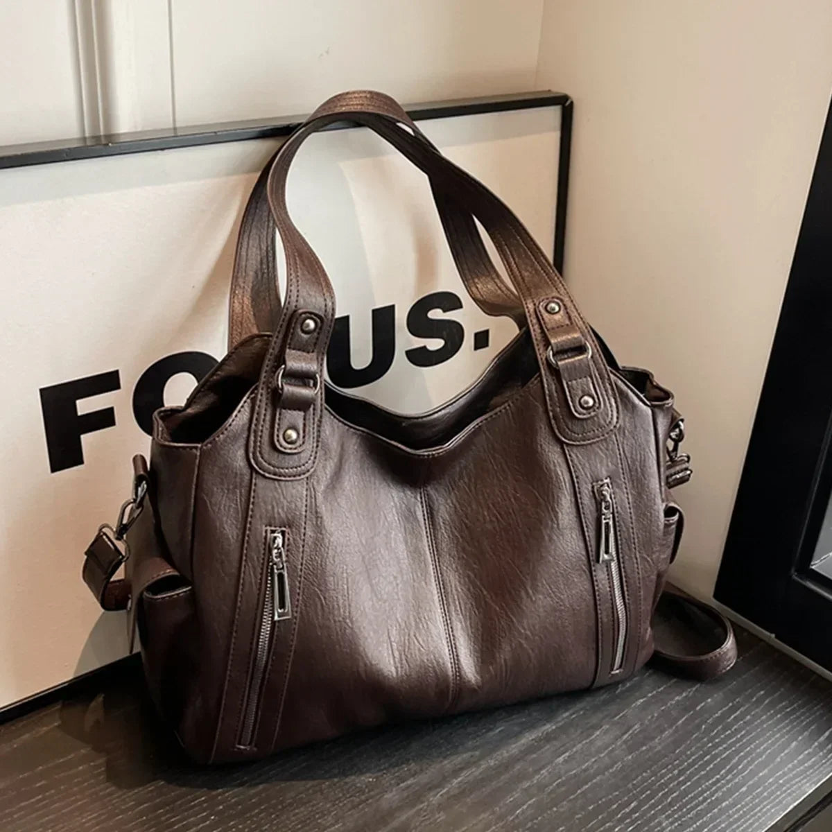 Bolso de Hombro Bicolor con Cremallera