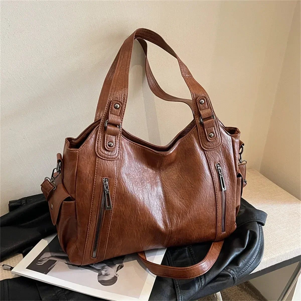 Bolso de Hombro Bicolor con Cremallera