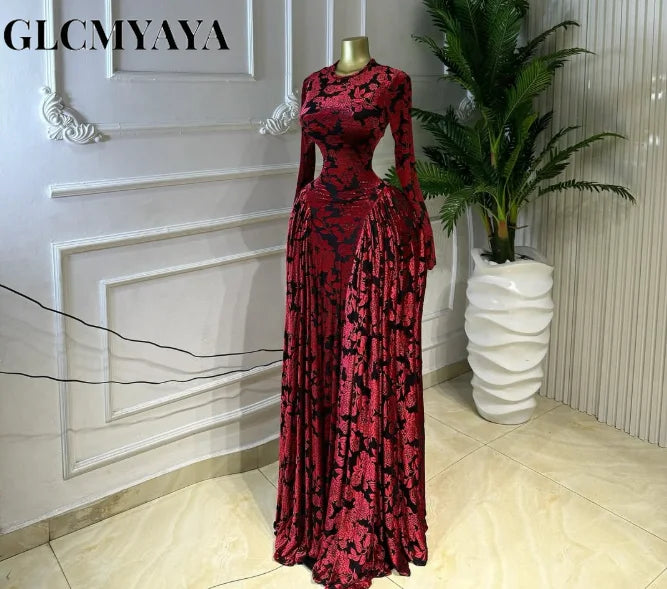 Vestido Largo Plisado de Manga Larga