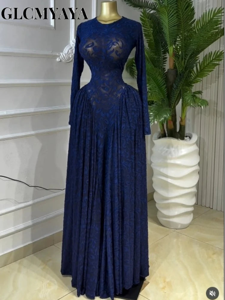 Vestido Largo Plisado de Manga Larga