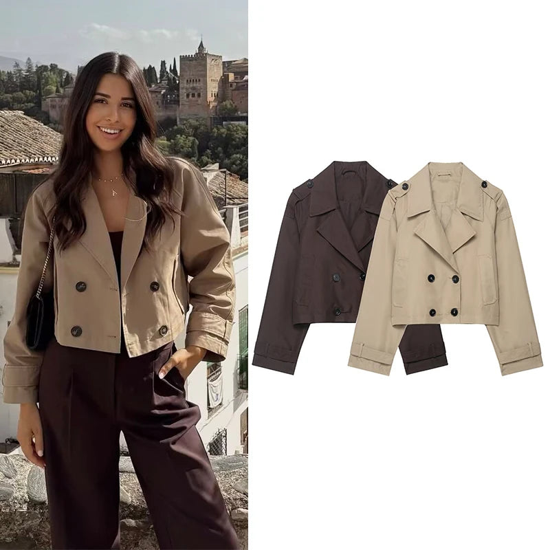 Gabardina Corta Cruzada con Cuello Solapa