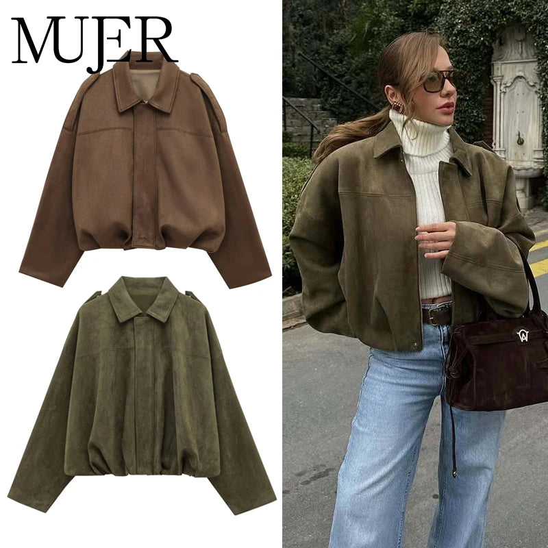 Chaqueta Bomber de Ante Sintético Oversize