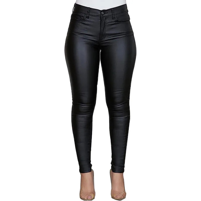 Pantalón Acampanado Efecto Piel de Tiro Alto