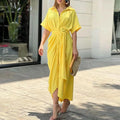 Vestido Midi Estampado con Cuello Solapa y Lazada