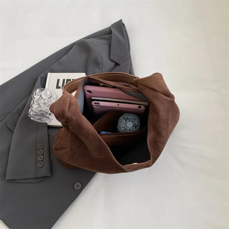 Bolso de Hombro de Ante de Gran Capacidad