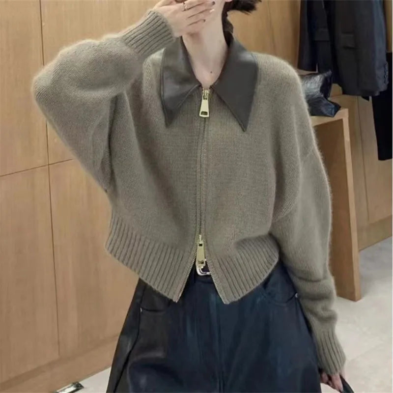 Chaqueta de Punto Grueso con Cremallera para Mujer