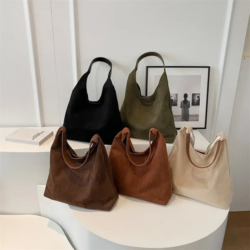 Bolso de Hombro de Ante de Gran Capacidad