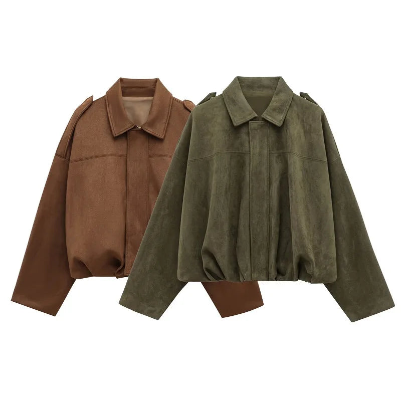 Chaqueta Bomber de Ante Sintético Oversize