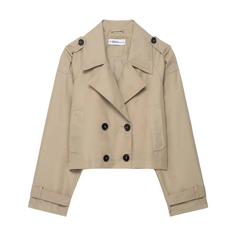 Gabardina Corta Cruzada con Cuello Solapa