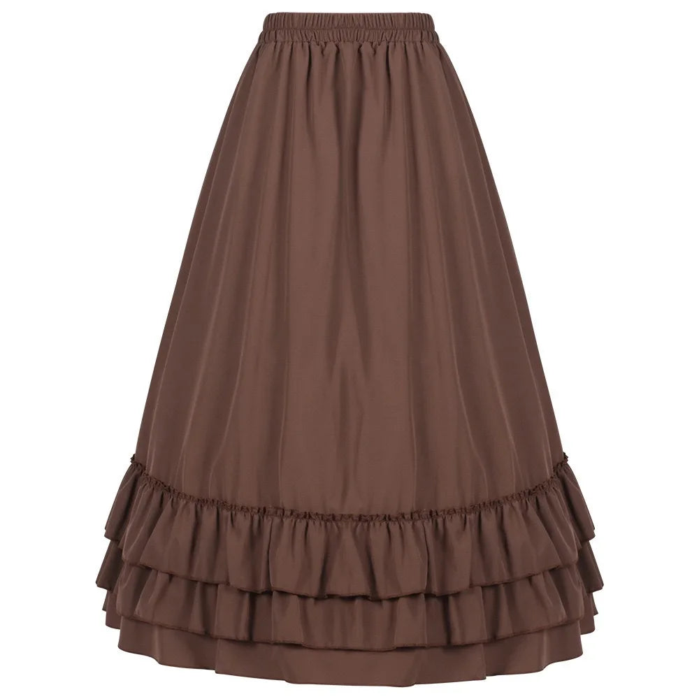 Falda Larga con Volantes de Tiro Alto Estilo Vintage