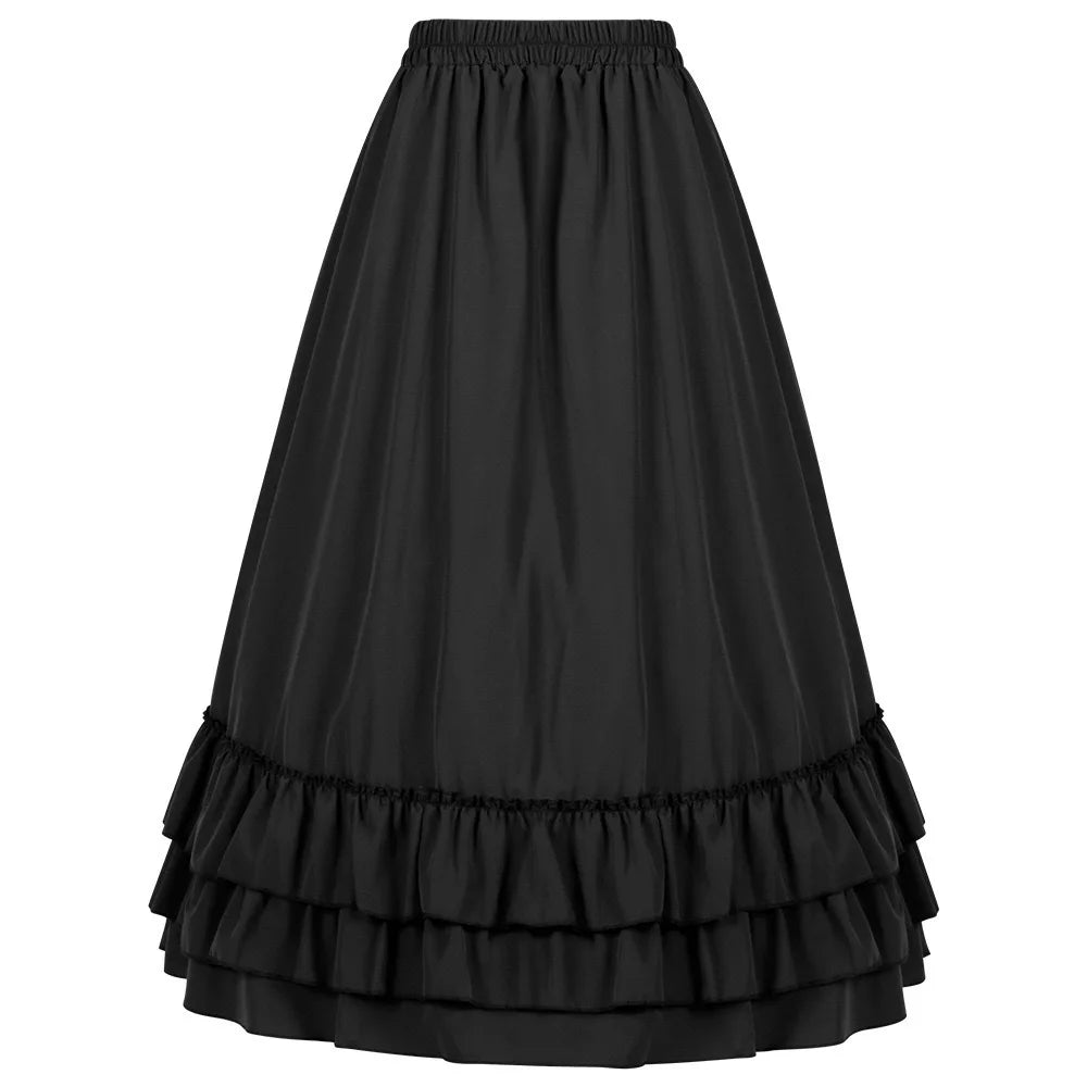 Falda Larga con Volantes de Tiro Alto Estilo Vintage