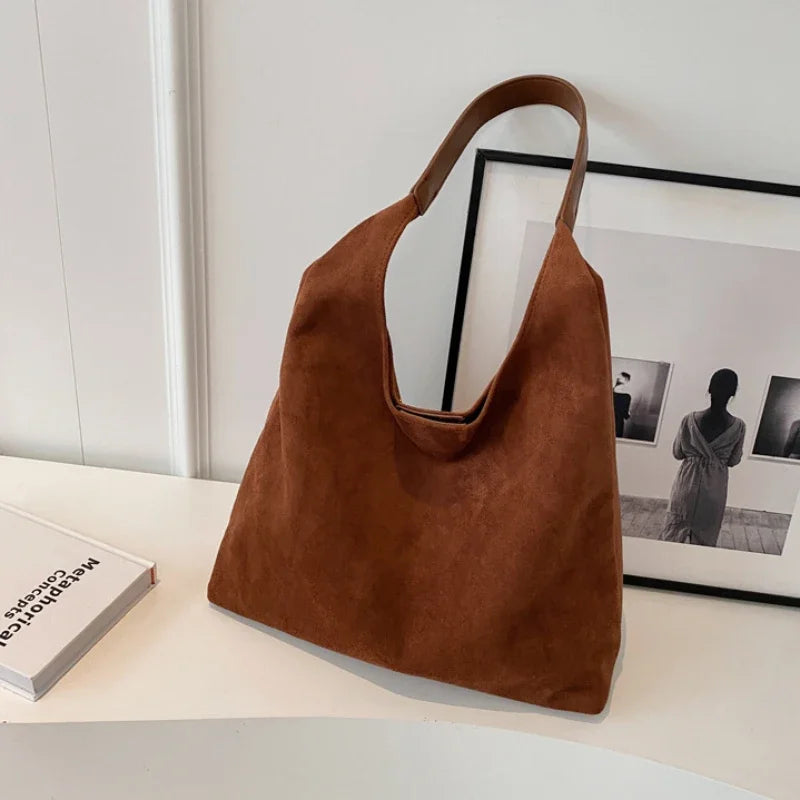Bolso de Hombro de Ante de Gran Capacidad
