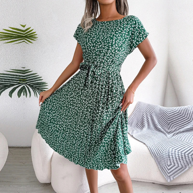 Vestido Midi Floral Fruncido Estilo Boho