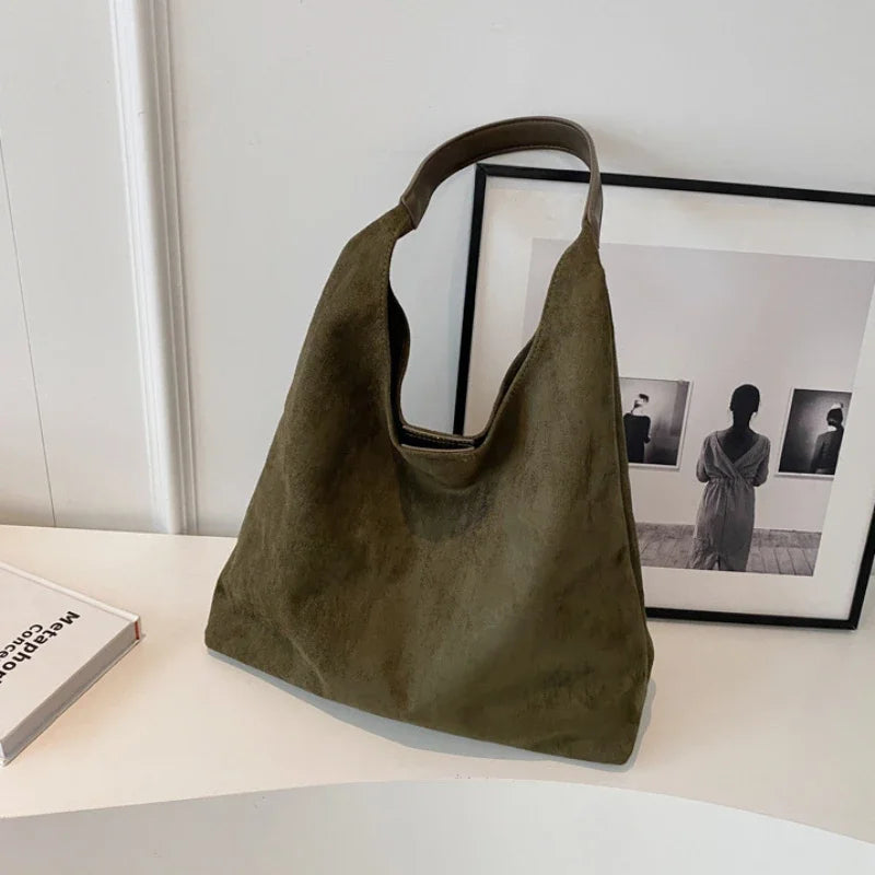 Bolso de Hombro de Ante de Gran Capacidad