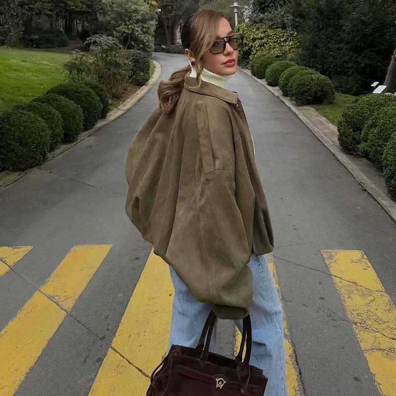 Chaqueta Bomber de Ante Sintético Oversize
