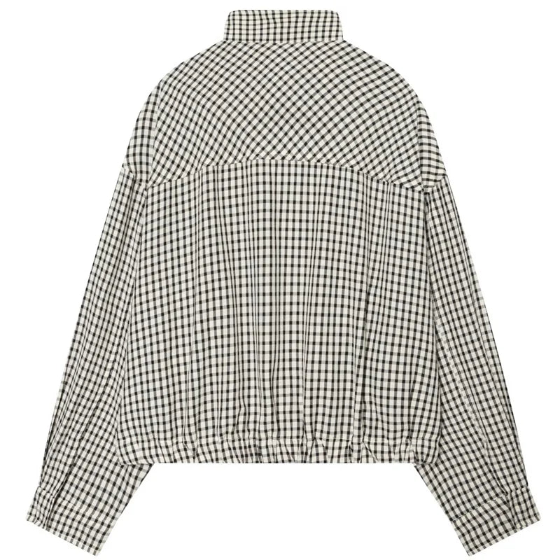 Cazadora Bomber de Cuadros Corta Oversize