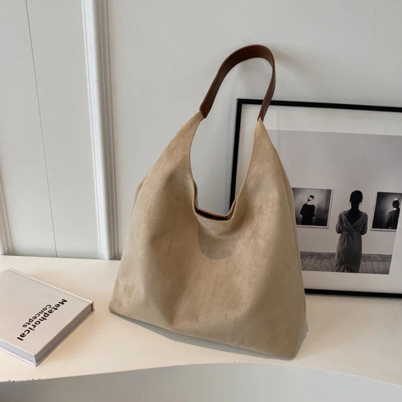 Bolso de Hombro de Ante de Gran Capacidad