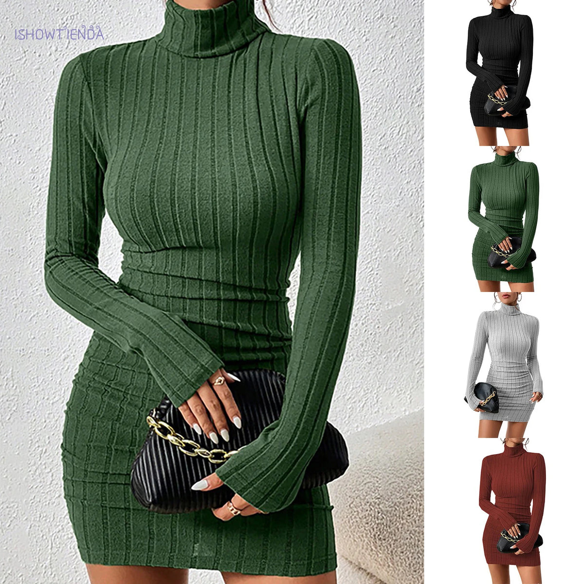 Vestido corto de punto con cuello alto