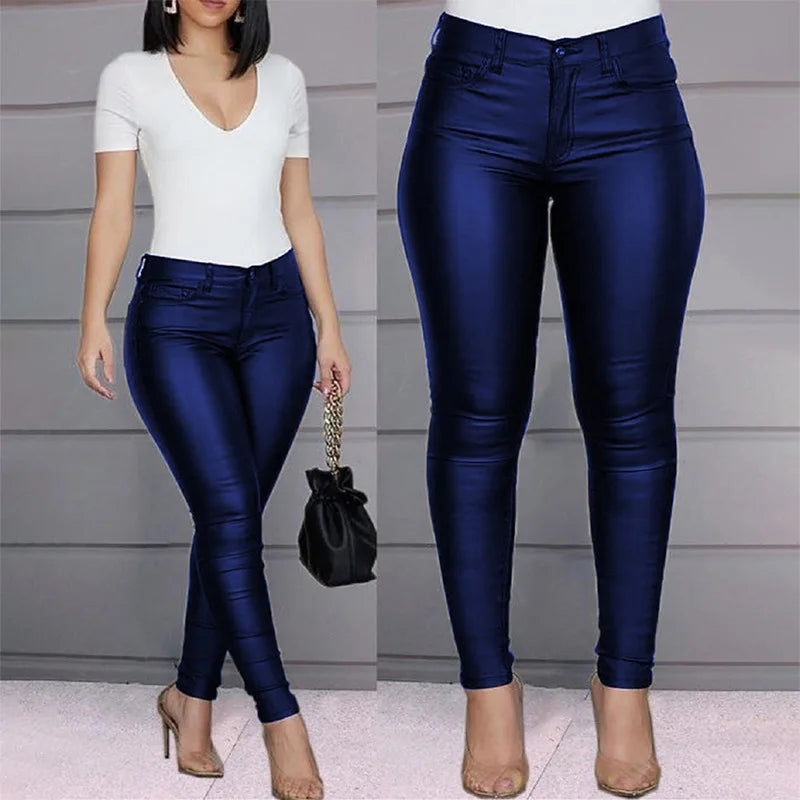 Pantalón Acampanado Efecto Piel de Tiro Alto
