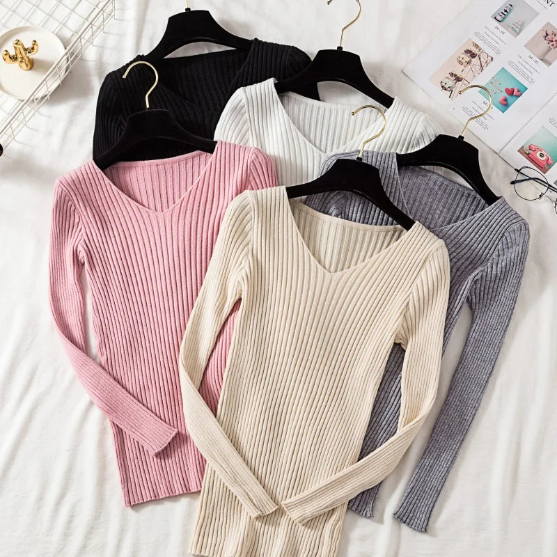 Jersey Básico de Punto con Cuello en V
