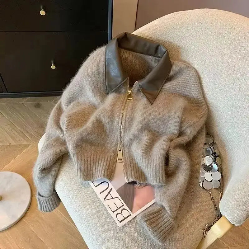 Chaqueta de Punto Grueso con Cremallera para Mujer