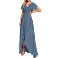 Vestido Largo con Doble Escote en V y Volantes