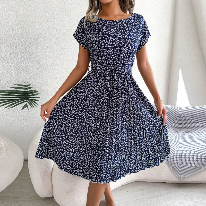 Vestido Midi Floral Fruncido Estilo Boho