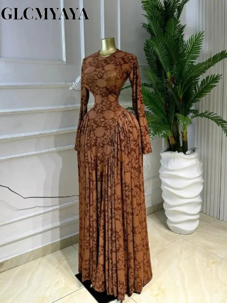Vestido Largo Plisado de Manga Larga