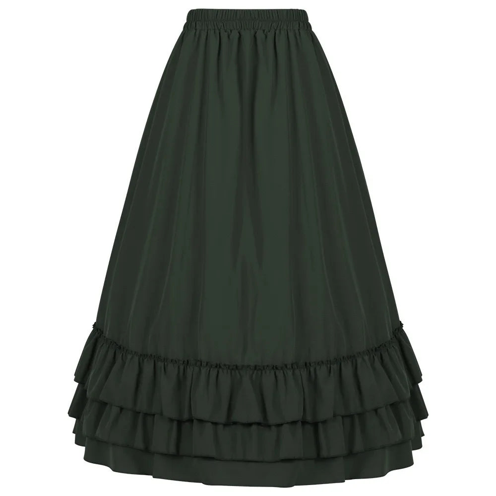 Falda Larga con Volantes de Tiro Alto Estilo Vintage