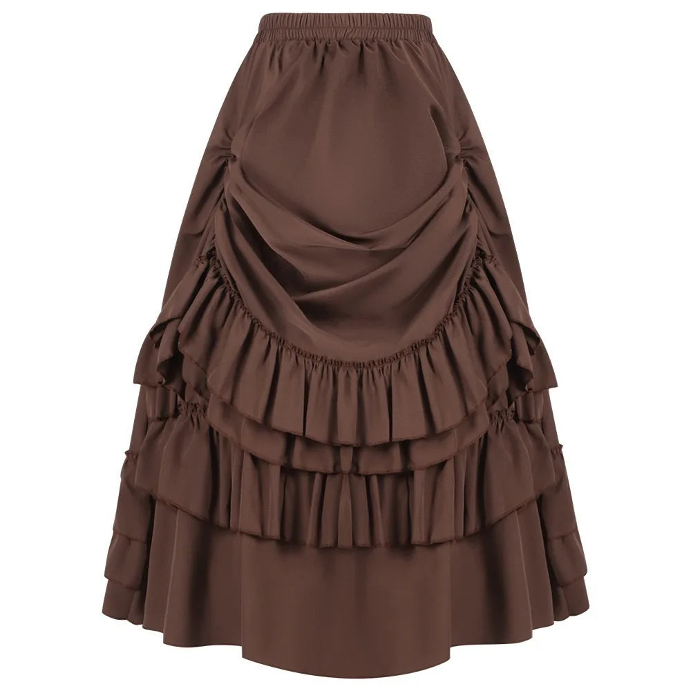 Falda Larga con Volantes de Tiro Alto Estilo Vintage