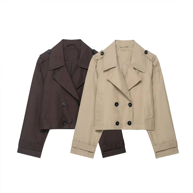Gabardina Corta Cruzada con Cuello Solapa