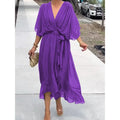 Vestido de Gasa con Escote en V y Lazada