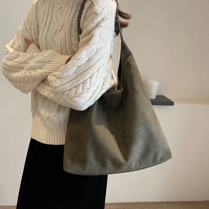 Bolso de Hombro de Ante de Gran Capacidad
