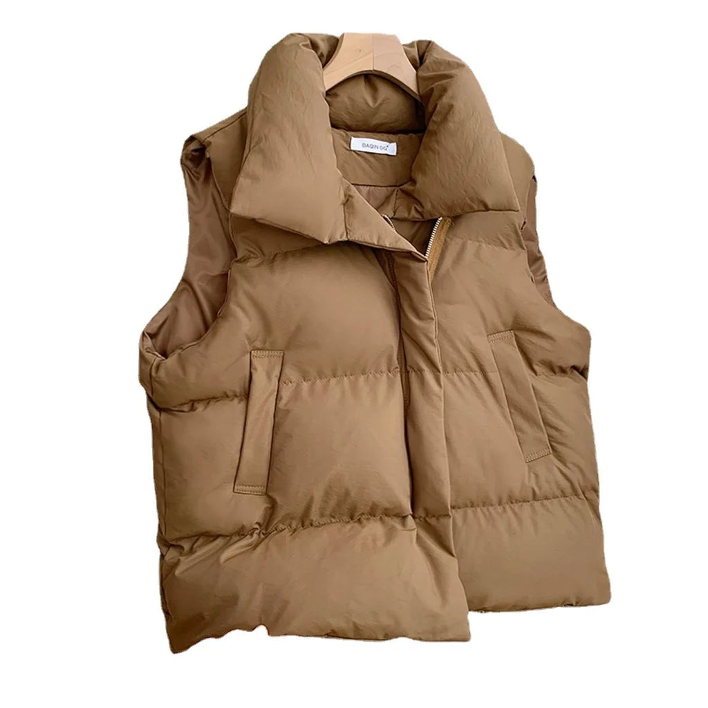 Chaleco Acolchado con Cuello Alto y Cinturón