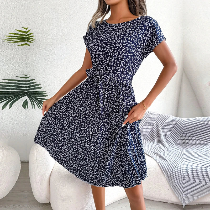 Vestido Midi Floral Fruncido Estilo Boho