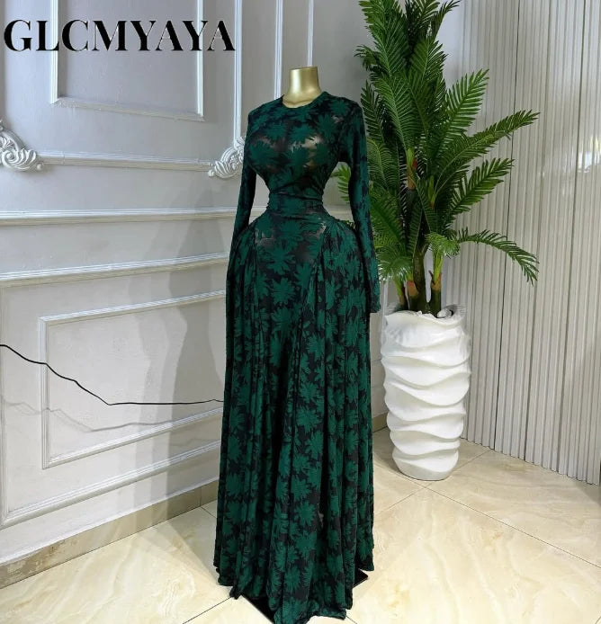 Vestido Largo Plisado de Manga Larga