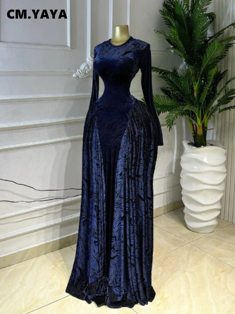 Vestido largo plisado de manga larga