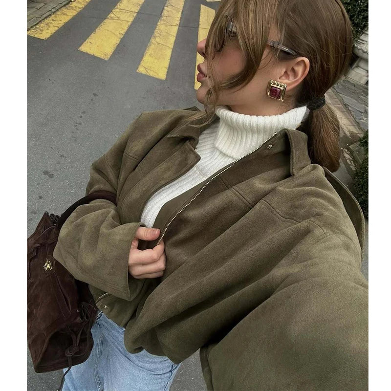 Chaqueta Bomber de Ante Sintético Oversize