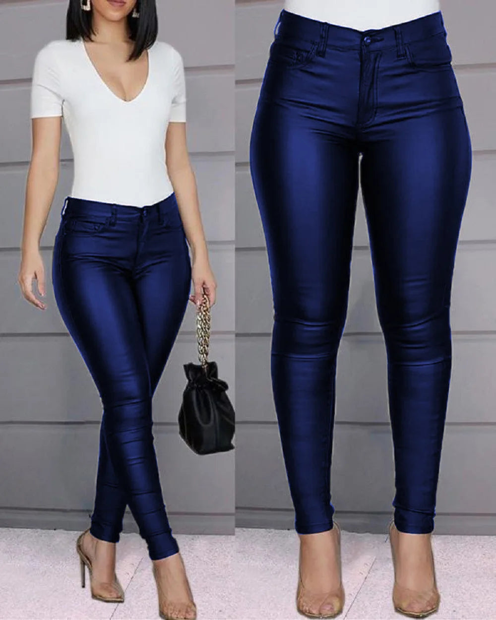 Pantalón Acampanado Efecto Piel de Tiro Alto