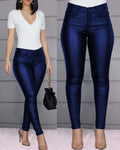 Pantalón Acampanado Efecto Piel de Tiro Alto