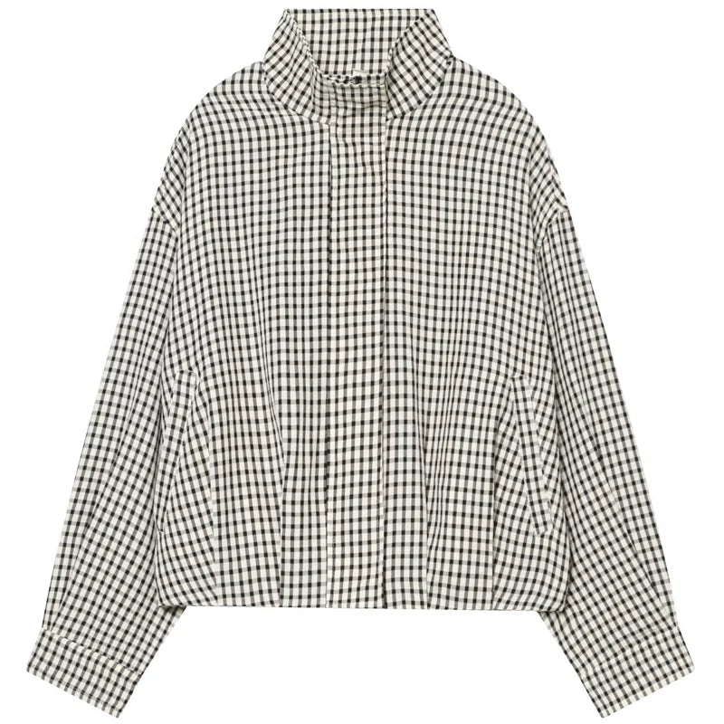 Cazadora Bomber de Cuadros Corta Oversize